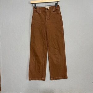 Madewell Emmett Wide Leg Pants Brown Contrast Stitch‎ High Rise Petite 24 P24
